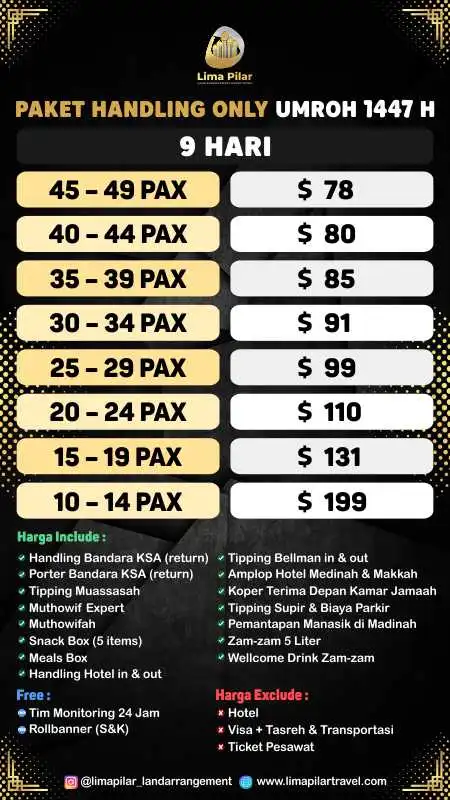 Paket Handling Only 9 Hari Land Arrangement Umroh 1447H 2026