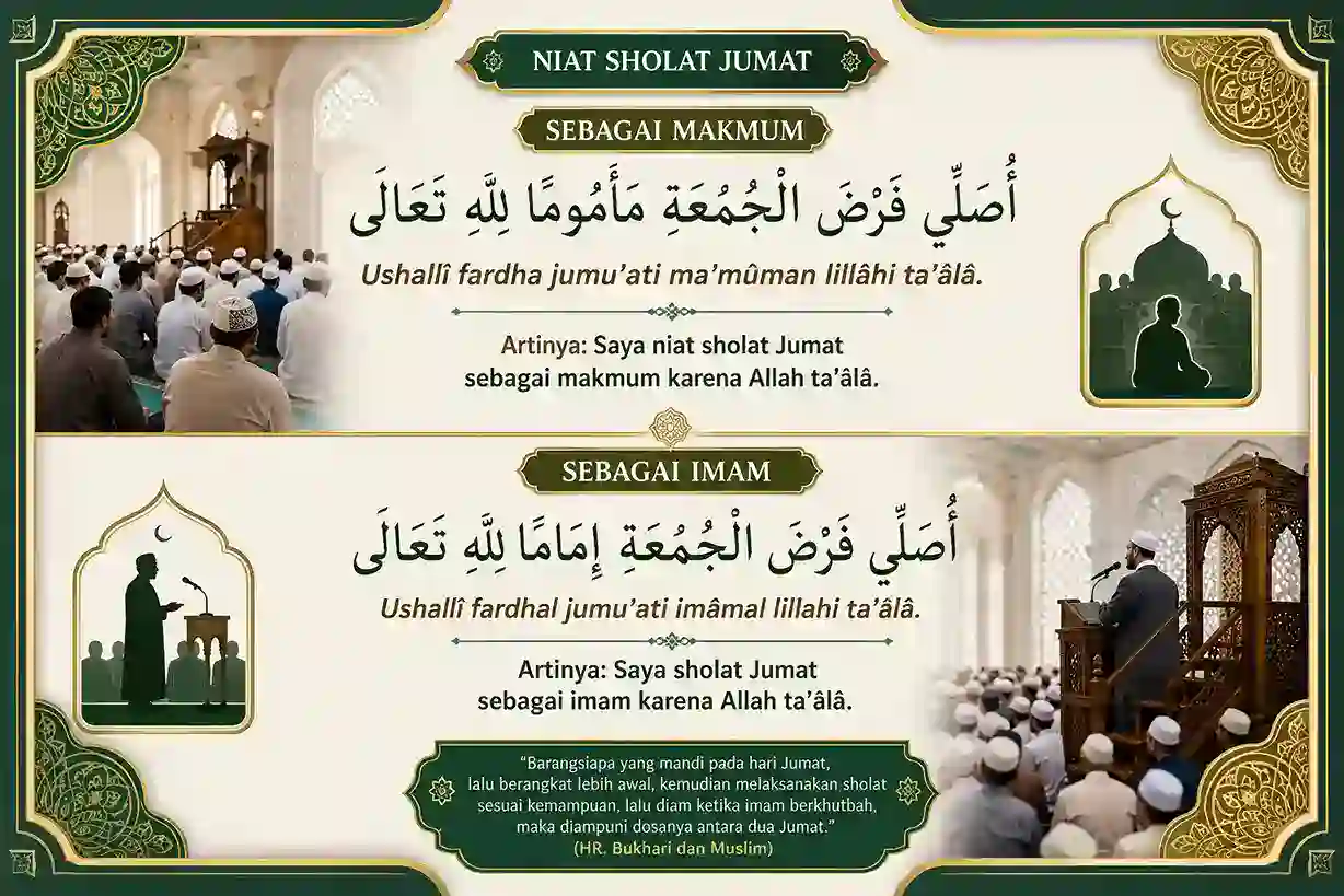 Bacaan Niat Sholat Jumat Jadi Imam dan Makmum Berserta Tata Caranya